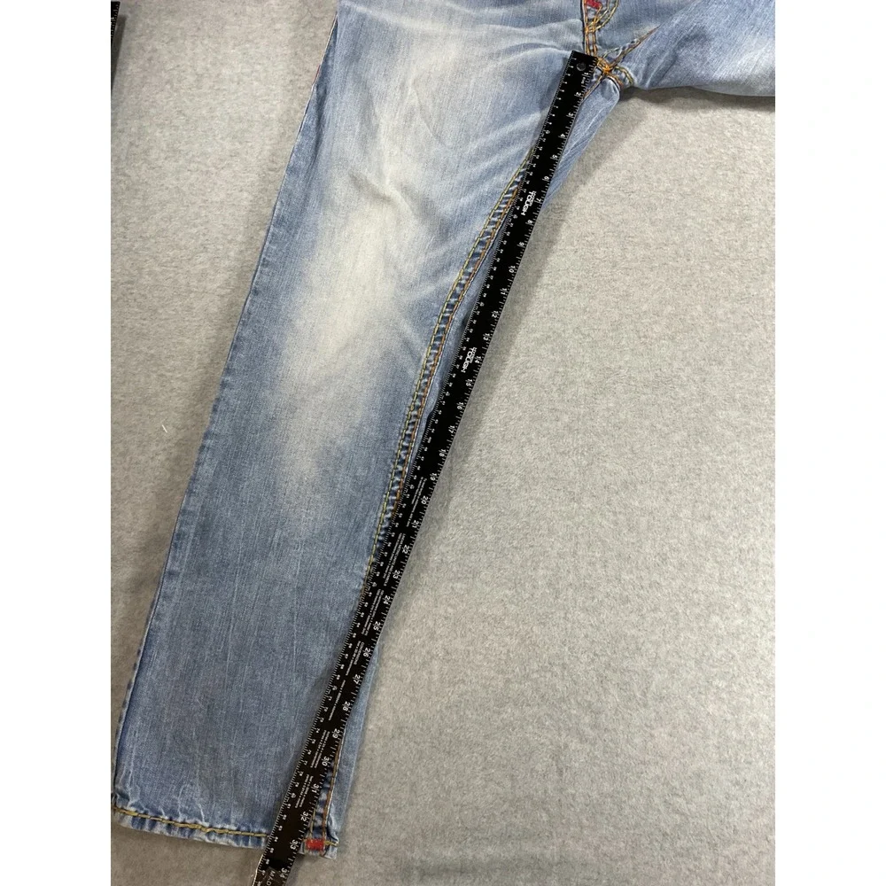 True Religion Section Straight Jeans Mens 40 Light Wash Red Stitch 1768